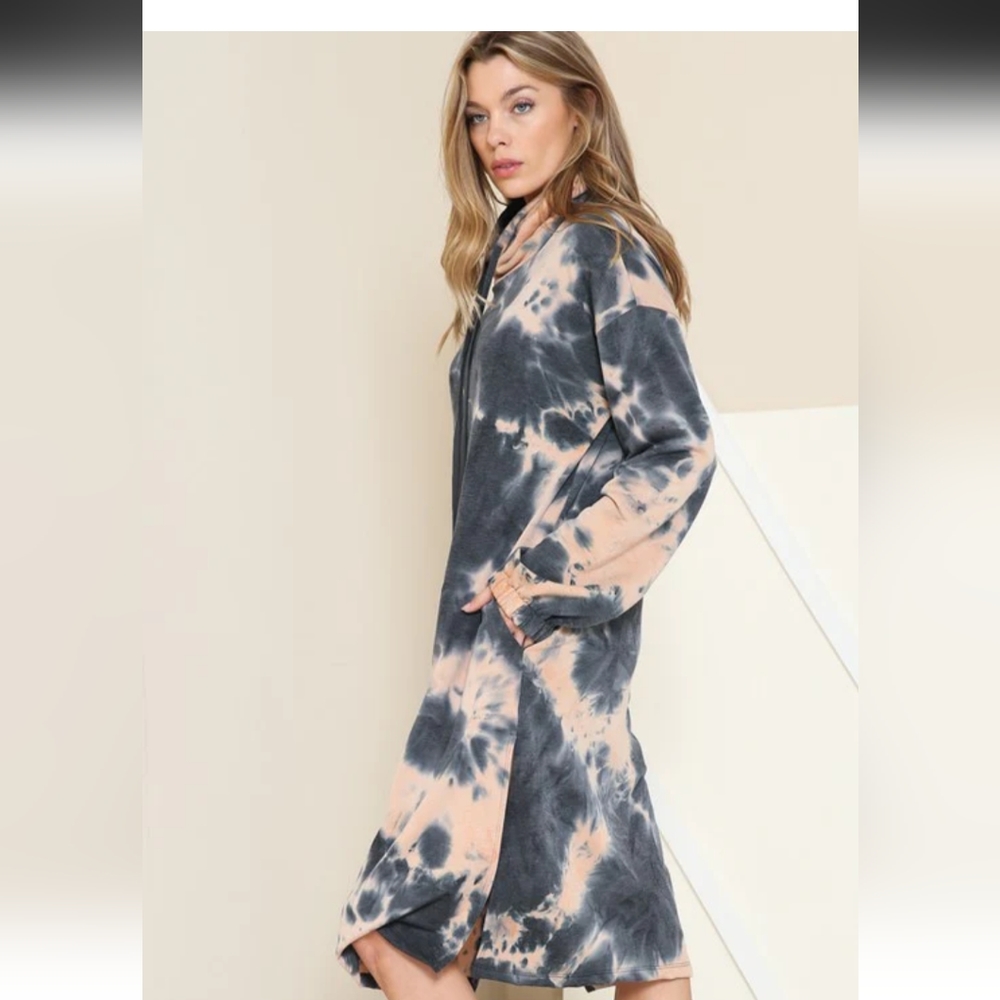 Taupe Terry Tie Dye Hoodie Dress - Picture 4 of 4